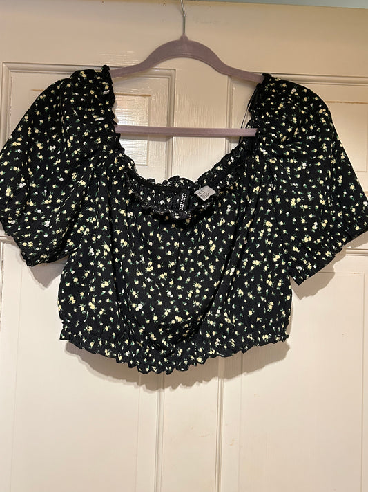 Whimsigoth Crop Top with Yellow Flowers